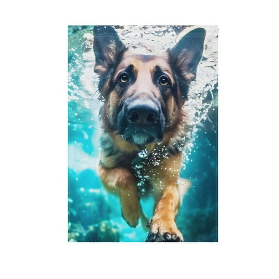 German Shepherd Dog Swimming Underwater Garden Flag 12"x18" Double-Sided Yard Flags for Outside Outdoor All Seasonal Decoration
