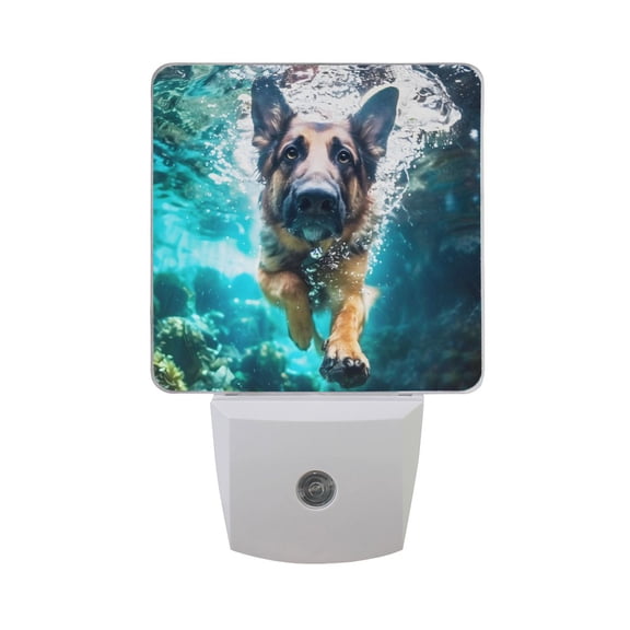 German Shepherd Dog Swimming Underwater Night Light 2 Pack LED Nightlight Plug into Wall Dusk to Dawn Sensor Soft White