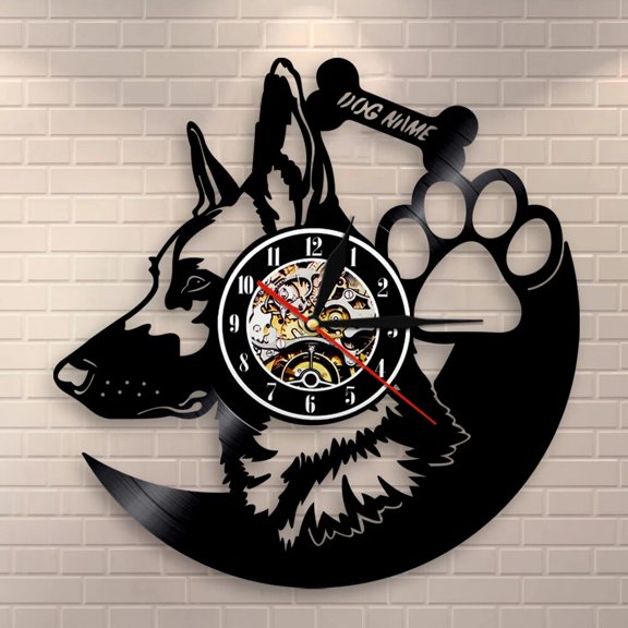 German Shepherd Dog Vinyl Wall Clock,Vinyl Record Clock Wall Art Black Handmade Art Home Unique Gift idea