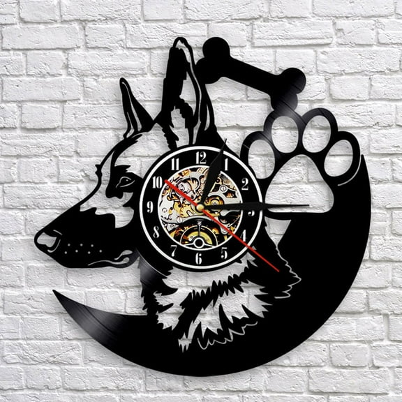 German Shepherd Dog Wall Clock Home Decor Dog Breeds Vinyl Record Dog Wall Clock -No LED Style