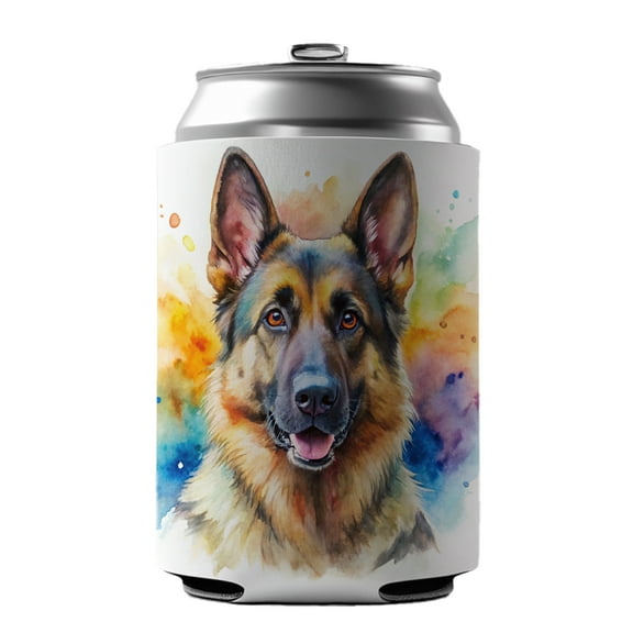 German Shepherd Dog Watercolor Style Drink Beer Soda Insulated Sleeve Holder Can Cooler Hugger