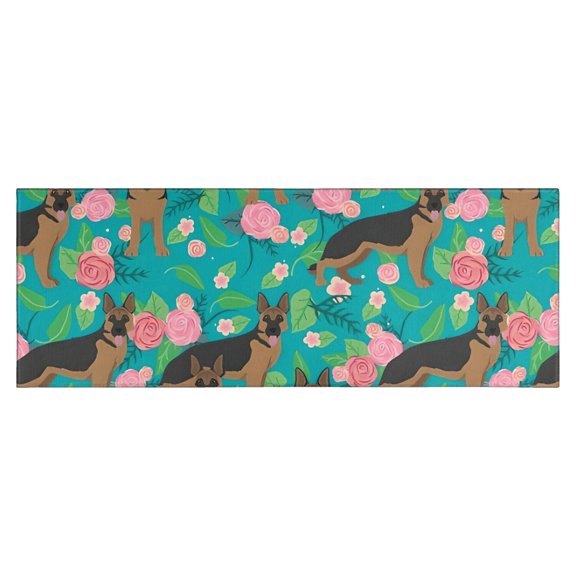 German Shepherd Dog and Flower Kitchen Rug Mat,Kitchen Runner Rugs Non Skid Washable,Decorative Kitchen Floor Mats for Kitchen,Sink,Laundry,17"X47"