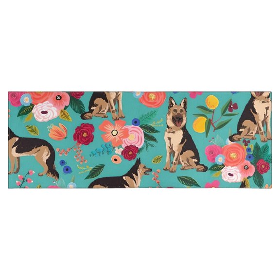 German Shepherd Dog and Flower Kitchen Rug Mat,Kitchen Runner Rugs Non Skid Washable,Decorative Kitchen Floor Mats for Kitchen,Sink,Laundry,17"X47"