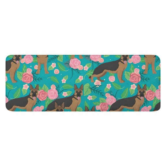 German Shepherd Dog and Flower Kitchen Rug Mat,Kitchen Runner Rugs Non Skid Washable,Decorative Kitchen Floor Mats for Kitchen,Sink,Laundry,17"x47.2"