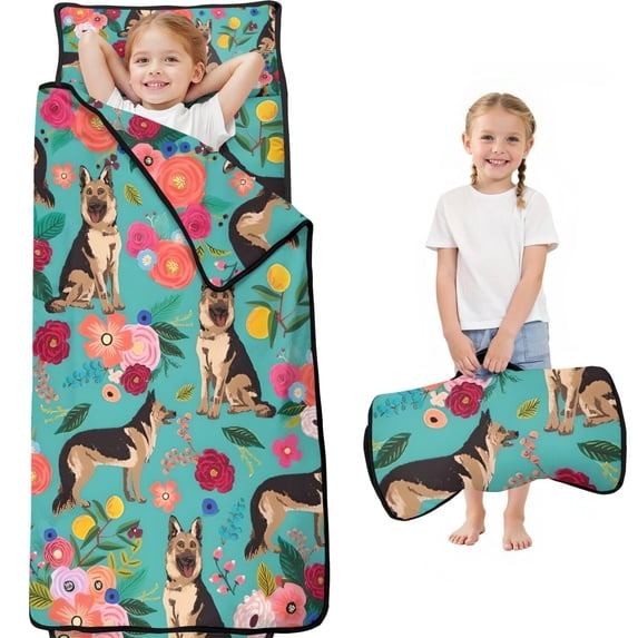 German Shepherd Dog and Flower Toddler Nap Mats for Kids Preschool,Sleeping Mat Bag or Kids,Toddler Sleeping Bag,Toddler Nap Mat or Daycare