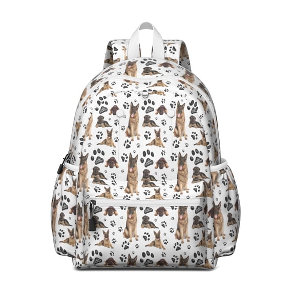 German Shepherd Dog and Footprint Backpack for School,Cute School Bag,Schoolbag with Adjustable Shoulder Straps & Padded Back,13.4"x11"x4.7"