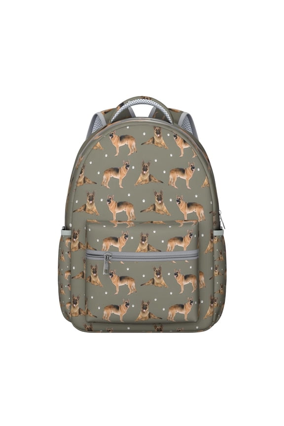 German Shepherd Dog and Footprint Backpack for School,Cute School Bag,Schoolbag with Adjustable Shoulder Straps & Padded Back,15.3"x11"x7.1".