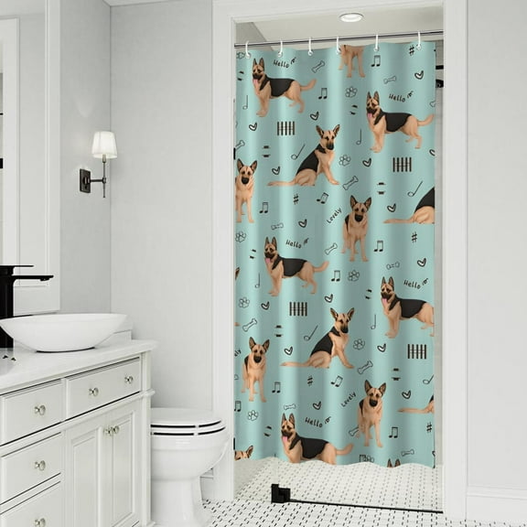 German Shepherd Dog and Music Shower Curtain 36"x72" ,Bathroom Decorative Shower Curtains Set with 12 Hooks,Modern Waterproof Washable Shower Curtain