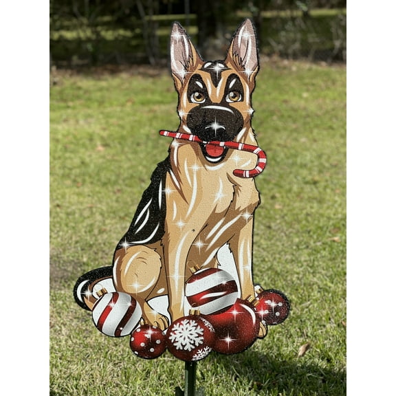 German Shepherd Dog with Candy Cane Outdoor Decoration