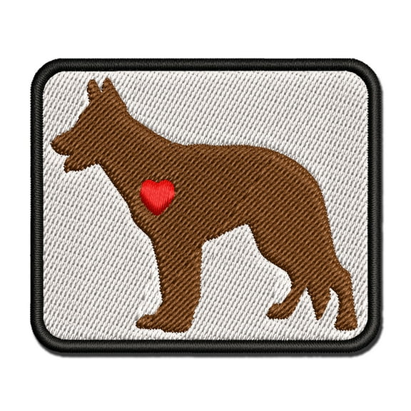 German Shepherd Dog with Heart Applique Multi-Color Embroidered Iron-On Patch - 2.0 Inch Mini