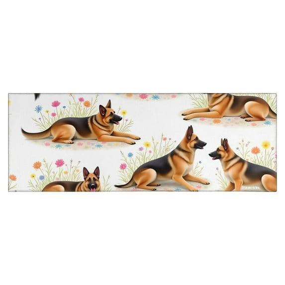 German Shepherd Dogs with Flowers Kitchen Rug Mat,Kitchen Runner Rugs Non Skid Washable,Decorative Kitchen Floor Mats for Kitchen,Sink,Laundry,17"X47"