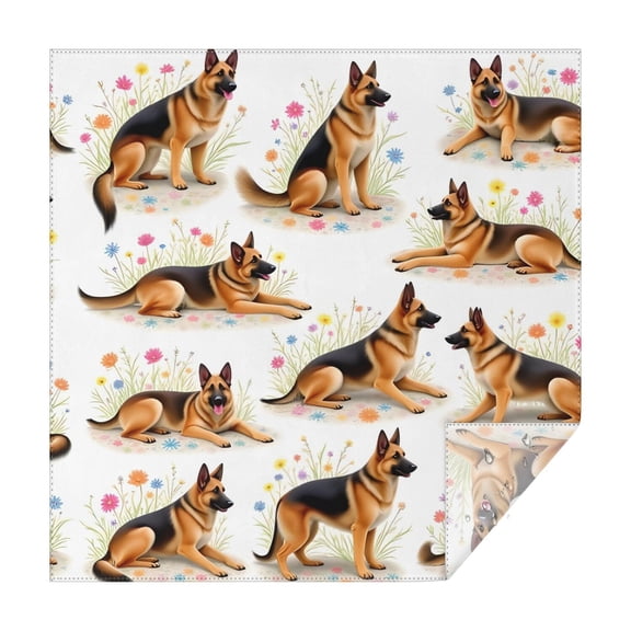 German Shepherd Dogs with Flowers Square Tablecloth,Waterproof Square Table Cover,Wipeable Spillproof Washable Table Cover for Home Kitchen Party Decor 42"X42"(107x107cm)