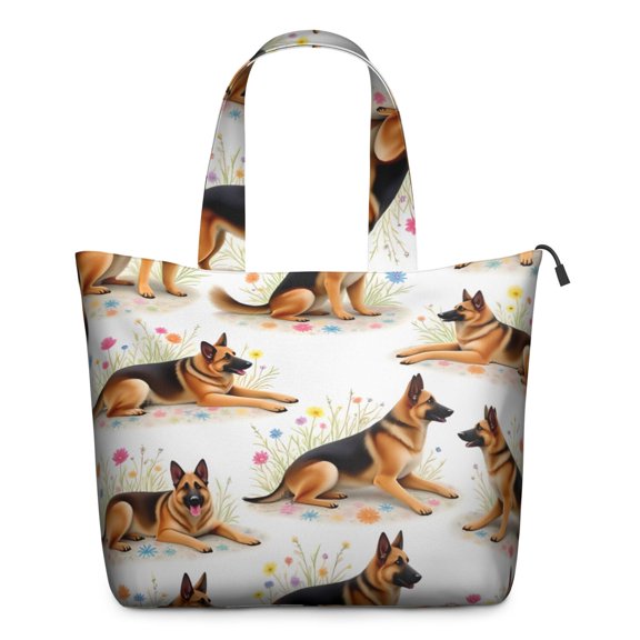 German Shepherd Dogs with Flowers Travel Tote Bags for Women Carry On,Large Weekender Bags for Women Travel,Multi Functional Duffle Bag for Work,Shopping,Sports