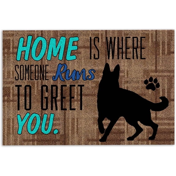 German Shepherd Door Mat Home is Where Someone Runs to Greet You German Shepherd Dog Welcome Non-Slip Mats Funny Doormat Bathroom Kitchen Front Porch Rugs Entrance 24X36inch