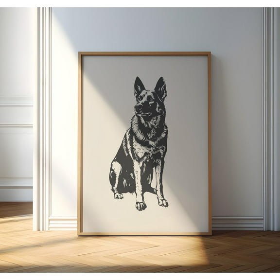 German Shepherd Drawing, Dog Vintage Print, Pet Wall Art, Antique Retro Painting, Country Wall Art, Dog Sketch, Farmhouse Pet Home Decor Wall Art, Modern Wall Decor, 8x12 UNFRAMED