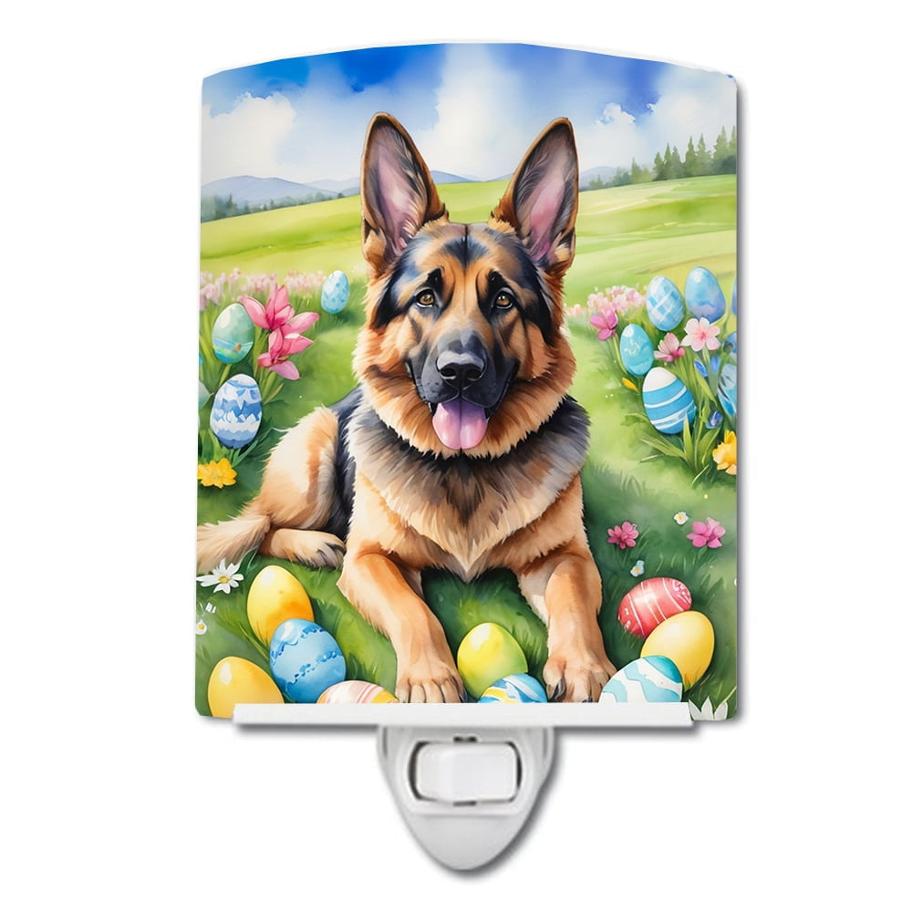 German Shepherd Easter Egg Hunt Ceramic Night Light 4 in x 6 in