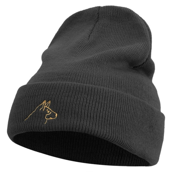 German Shepherd Embroidered 12 inch Acrylic Cuffed Long Beanie - Black OSFM