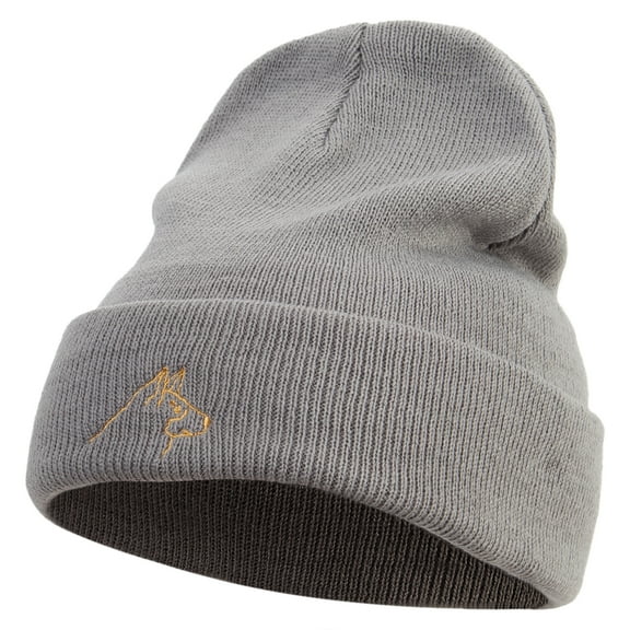German Shepherd Embroidered 12 inch Acrylic Cuffed Long Beanie - Grey OSFM