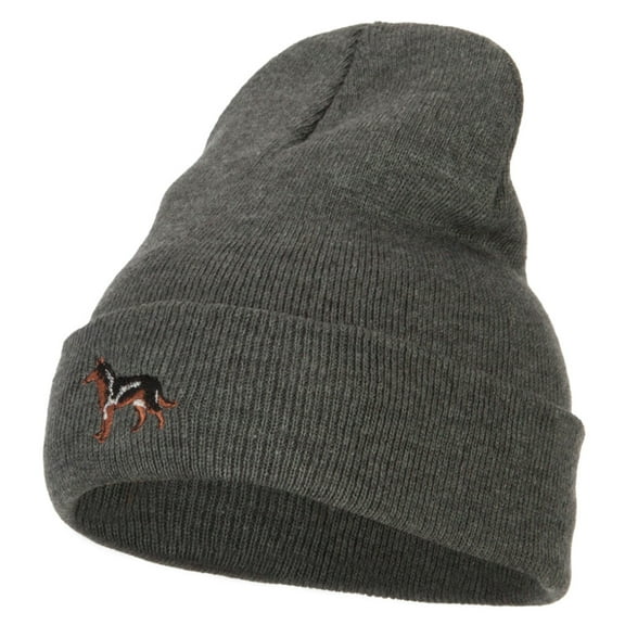 German Shepherd Embroidered Long Beanie - Dk Grey OSFM