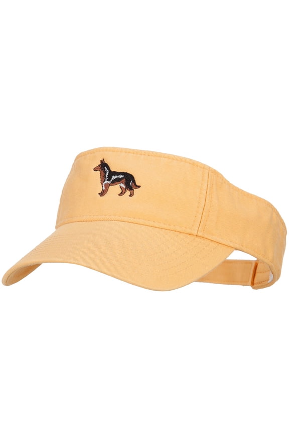 German Shepherd Embroidered Pro Style Cotton Washed Visor - Mango OSFM