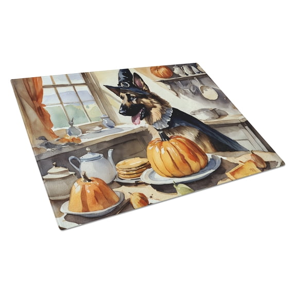 German Shepherd Fall Kitchen Pumpkins Glass Cutting Board Large 12 in x 15 in