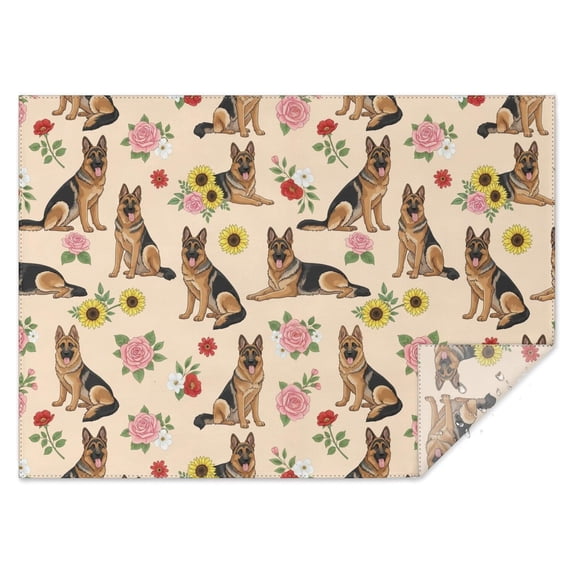 German Shepherd and Floral Waterproof Tablecloth, Rectangular Outdoor ...