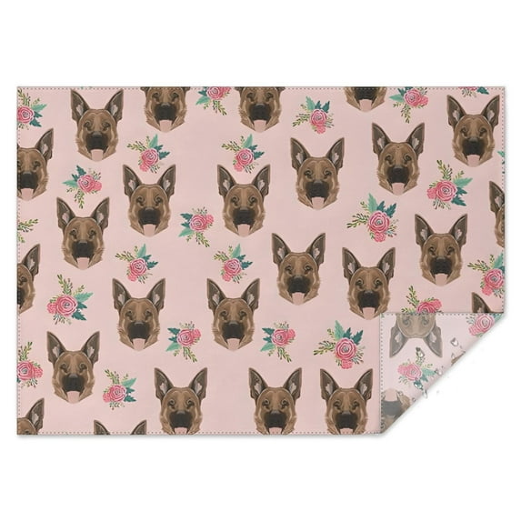 German Shepherd and Pioneer Flower Rectangle Tablecloth 60"x84",Waterproof Polyester Rectangle Table Cloth, Wipeable Spillproof Polyester Tablecloth for Dining, Camping, Indoor and Outdoor