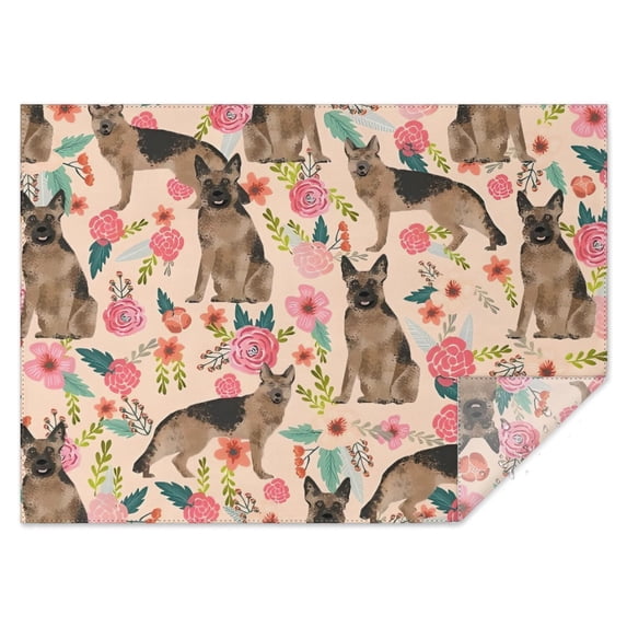 German Shepherd with Pioneer Flower Rectangle Tablecloth 60"x84",Waterproof Polyester Rectangle Table Cloth, Wipeable Spillproof Polyester Tablecloth for Dining, Camping, Indoor and Outdoor