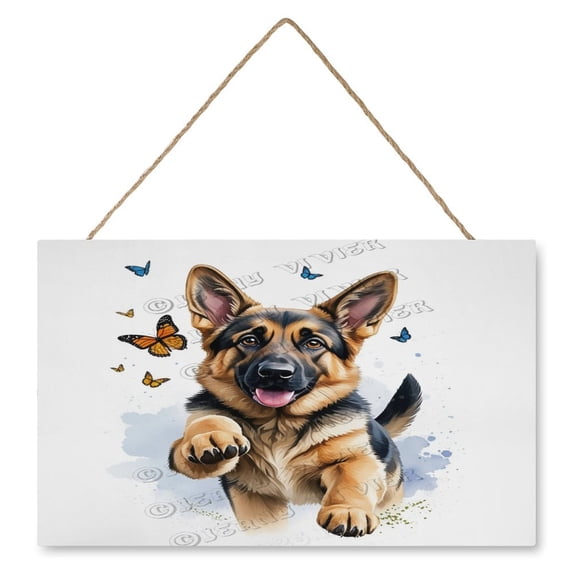 German Shepherd Funny Hanging Sign Farmhouse Wooden Christmas Decoration Xmas Holiday Decor with Hanging Rope for Christmas Home Window Wall Decoration 10x16 inches