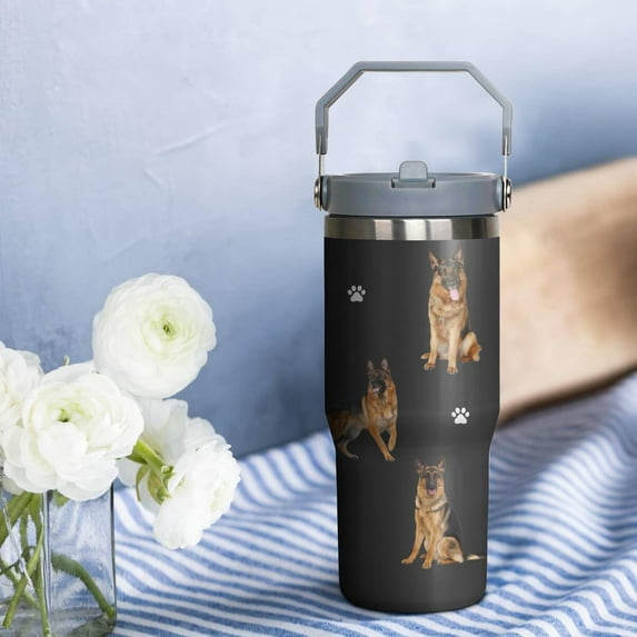 German Shepherd Gift for Dog Lover,30 oz German Shepherd Tumbler Stainless Steel Insulated with Handle(German Shepherd-Black, 30 oz)