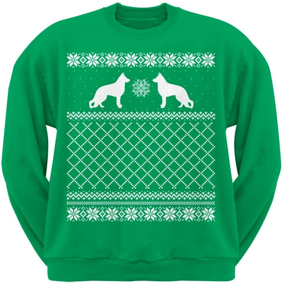 German Shepherd Green Adult Ugly Christmas Sweater Crew Neck Sweatshirt