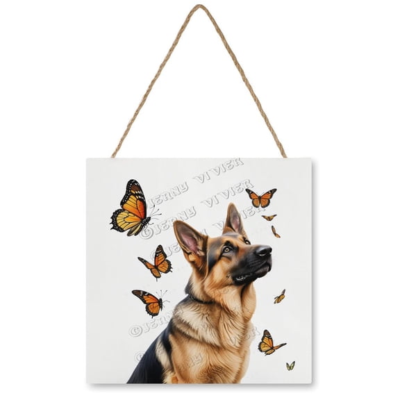 German Shepherd Hanging Wood Sign Home Decorative, Dog Decor, Funny Dog Sign, Home Wall Decor, Rustic Door Hanger, Gift for Dog Lovers, Pet Lovers,Pet Owners 12x12 inches
