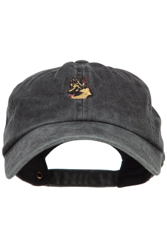 German Shepherd Head Embroidered Washed Cotton Twill Cap - Black OSFM
