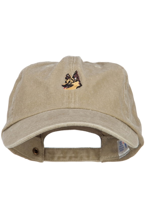 German Shepherd Head Embroidered Washed Cotton Twill Cap - Khaki OSFM