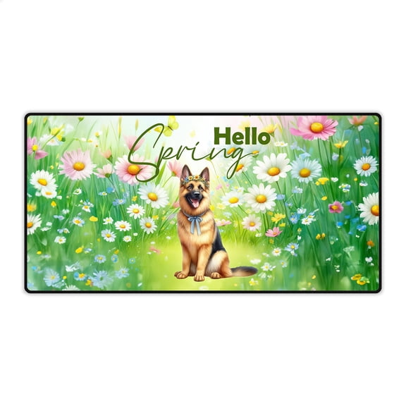 German Shepherd Hello Spring Time Flower Floral Nature Desk Mat Full Keyboard Mouse Pad Alsatian Dog Lover Gifts Large Mousepad - 02031