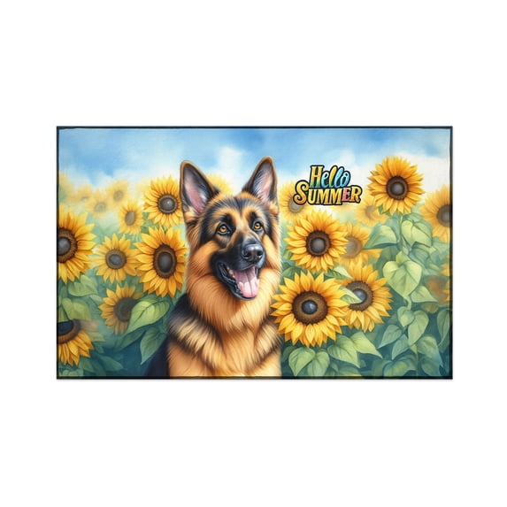 German Shepherd Hello Summer Sunshine Sunflowers Spring Retro Vintage Indoor Rug Alsatian Dog Lover Gifts Carpet Living Bed Room Sofa Home Decor - 00008