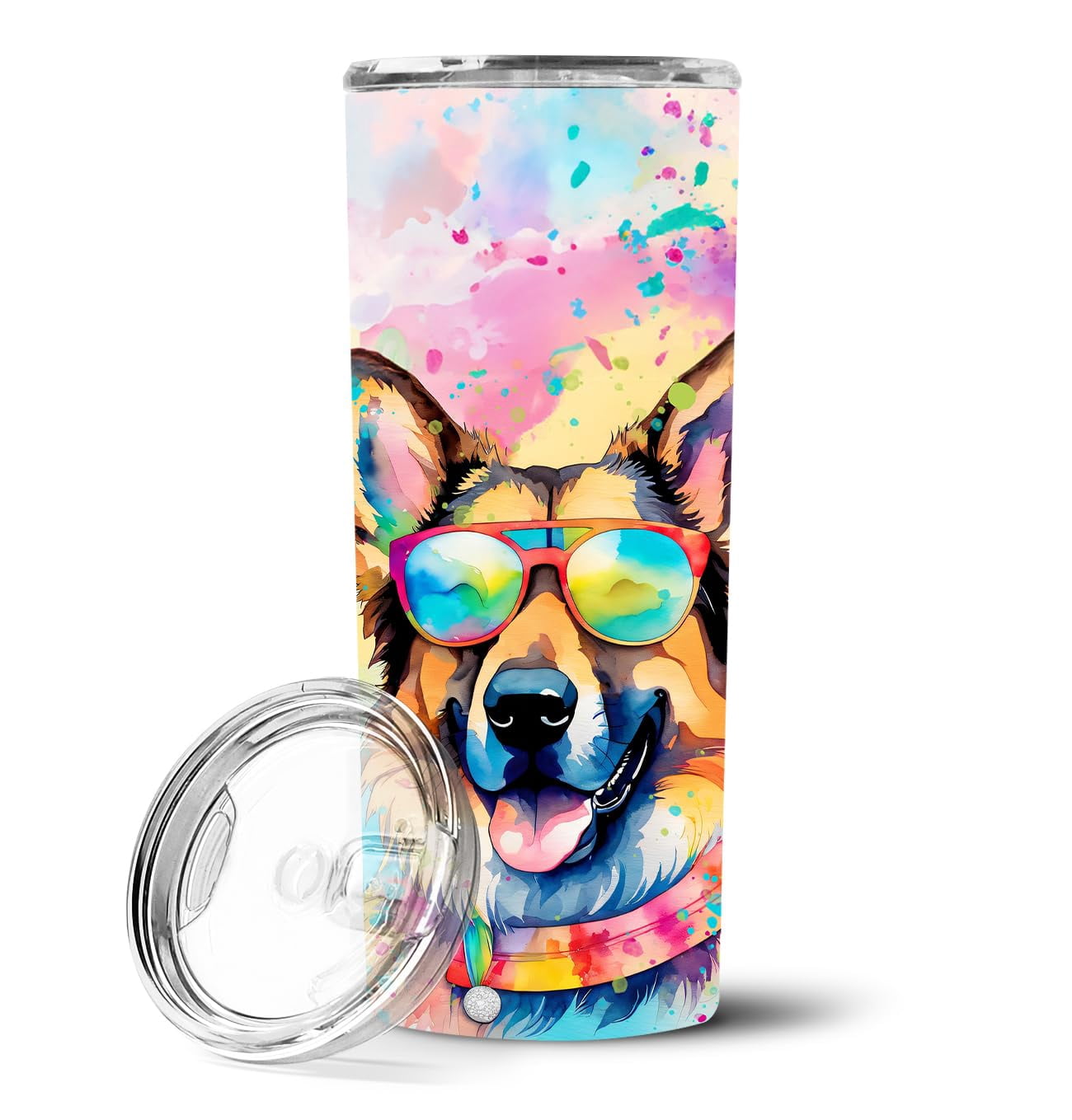 German Shepherd Hippie Dawg Stainless Steel Skinny Tumbler 3 in x 8.25 in