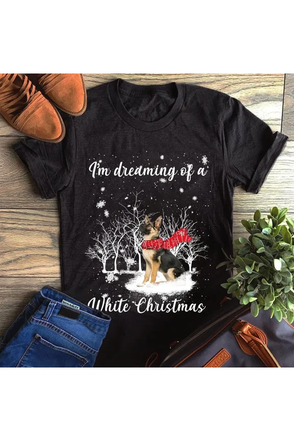 German Shepherd Holiday Winter Dreaming Of White Christmas Graphic Unisex T-Shirt up to size 5XL