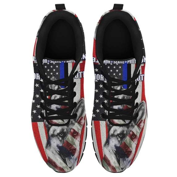 German Shepherd Honor Serve Protect Running Shoes Sneakers Mesh Black Size 4.5
