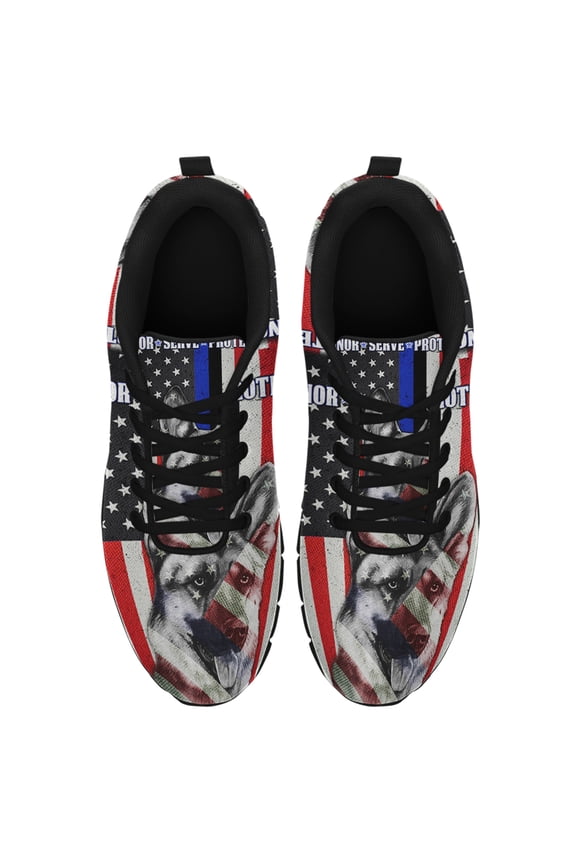 German Shepherd Honor Serve Protect Running Shoes Sneakers Mesh Black Size 4.5