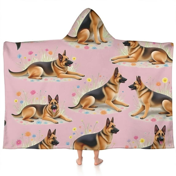 German Shepherd Hooded Bath Towel,60"x35" for Ages 3 To 12 Kids, Quick Dry Lightweight Soft Microfiber Hood Beach Towel Cover Up for Kids