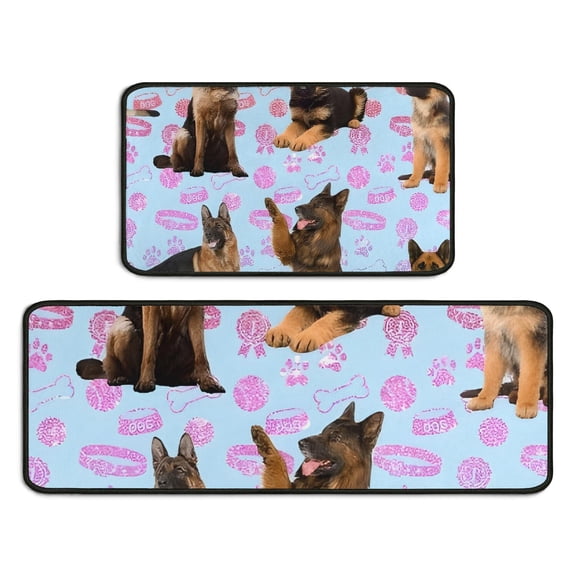 German Shepherd Kitchen Rugs Sets Of 2,Anti Fatigue Kitchen Mat Rugs Non Slip Washable,Decorative Kitchen Floor Mats for Kitchen,Sink,Laundry,17"X30"+17"X47"