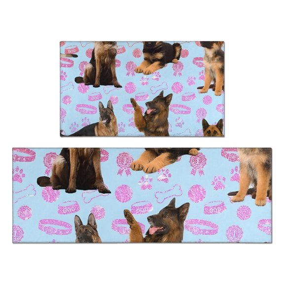 German Shepherd Kitchen Rugs Sets Of 2,Anti Fatigue Kitchen Mat Rugs Non Slip Washable,Decorative Kitchen Floor Mats for Kitchen,Sink,Laundry,17"x30"+17"x47"