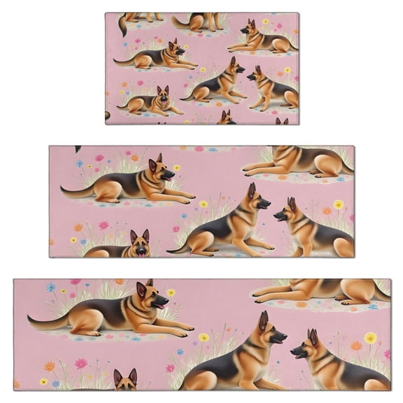 German Shepherd Kitchen Rugs Sets Of 3,Kitchen Runner Rugs Non Skid Washable,Decorative Kitchen Floor Mats for Kitchen,Sink,Laundry,17"x30"+ 17"x47" + 17"x59"