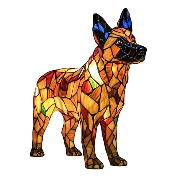 German Shepherd Lamp Stained Glass, Dog Series Art Night Light, Stained Resin Tabletop Lamp, Pet Pug Dog Themed LED Table Light, Fun Gift for Dogs Lovers 6.69"