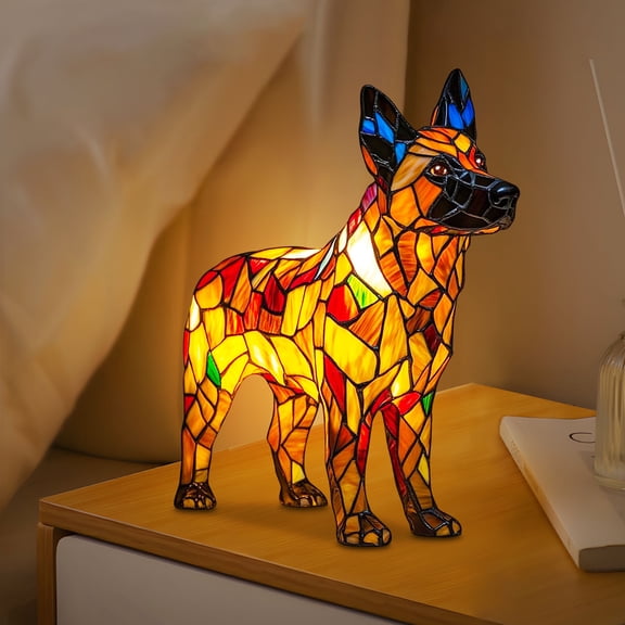German Shepherd Lamp, Stained Pet Dogs Themed Led Table Lamps, Retro Colorful Resin Table Lamp, Dog Series Art Night Light, LED Night Light for Home Tabletop Decor, Unique Gifts for Dog Lovers