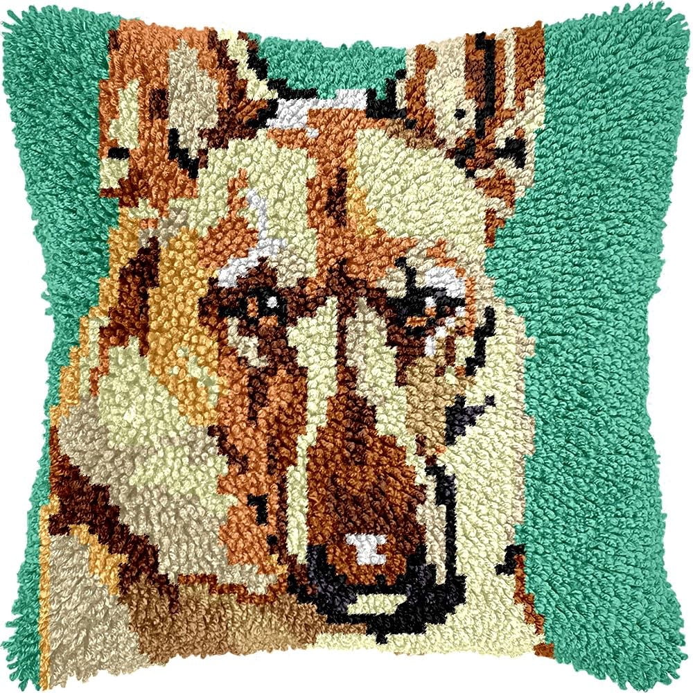 German Shepherd Latch Hook Pillow Kits for DIY Throw Pillow Cushion Embroidery Latch Hooking Pillowcase Kits with Preprinted Canvas Crochet Yarn Kits for Home Decor 17''X 17''(C28)