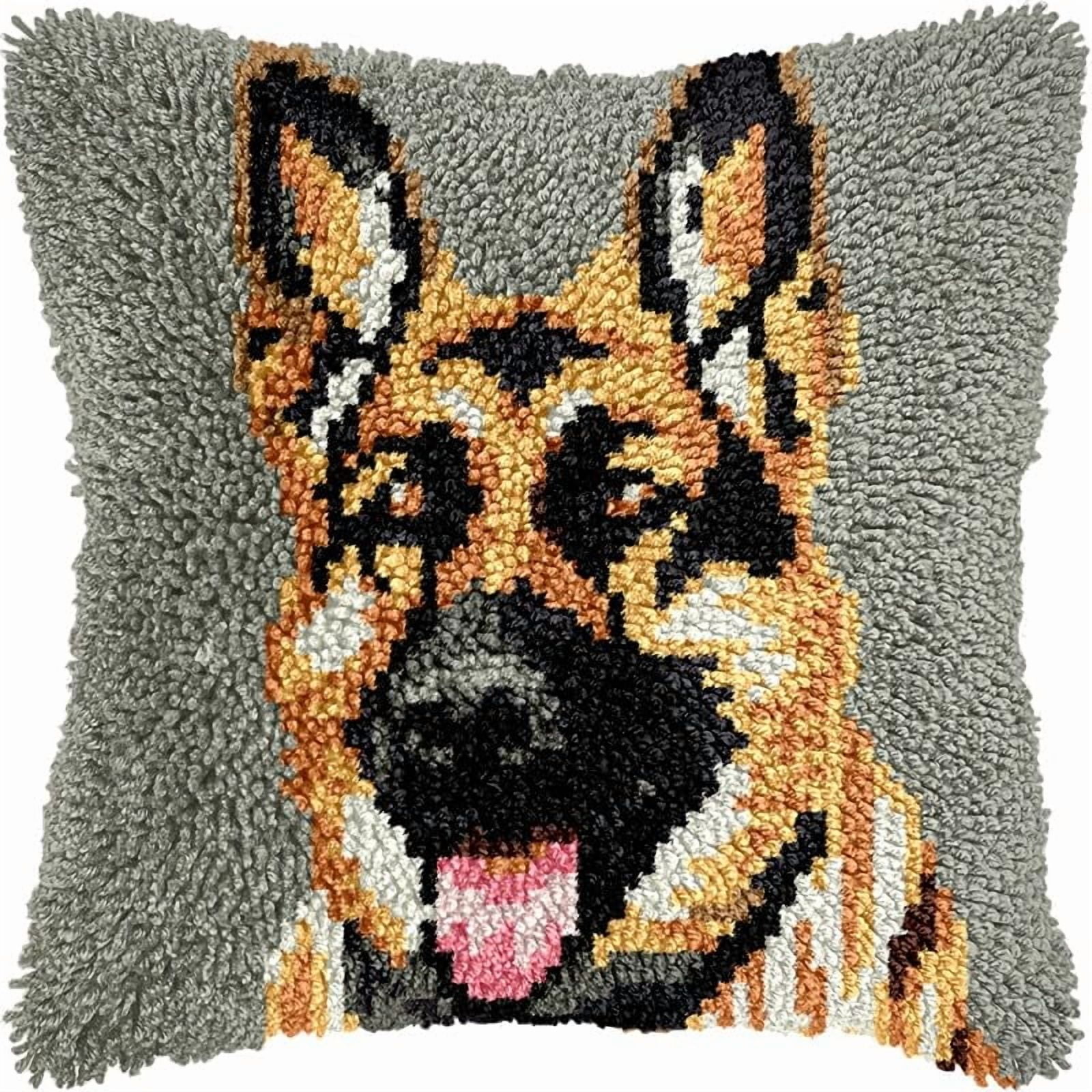 German Shepherd Latch Hook Pillow Kits Pillow Cover Pattern Printed Canvas Crochet Cross Stich Hooking Pillowcase Cushion Crafts Embroidery Latch Hooking Crochet Kits Set 17x17 inch(30)