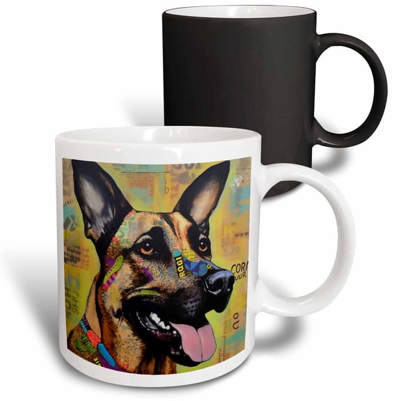 3drose, German Shepherd Mixed Media Collage, 11oz Magic Transforming Mug