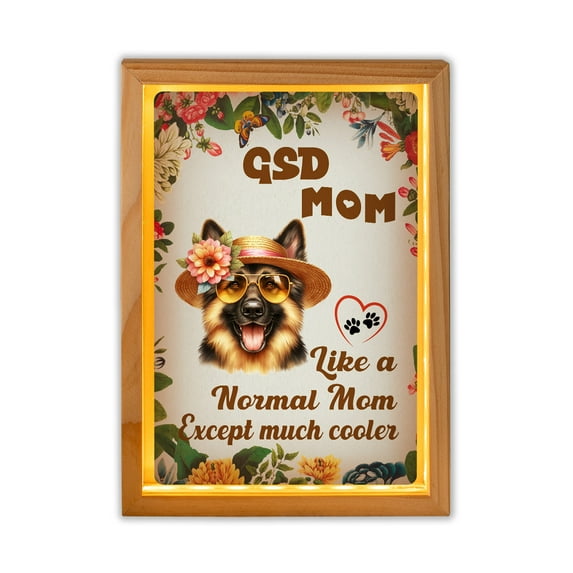 German Shepherd Mom Like a Normal Mom Except Much Cooler Happy Mother's Day Acrylic Plaque with Wood Photo Frame Box Alsatian Dog Lover Gifts Light Box - 02004
